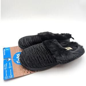 Floopi Ruby Ruched Clogs Slippers Faux Fur Trim Women's Black Size US 5-6 EU37